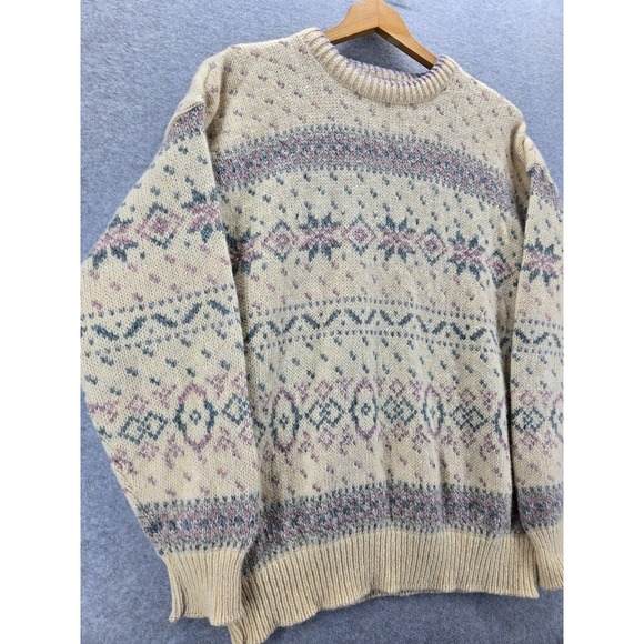 VTG Eddie Bauer Sweater Icelandic Fair Isle Nordic Holiday Knit Wool Blend S - Picture 2 of 9